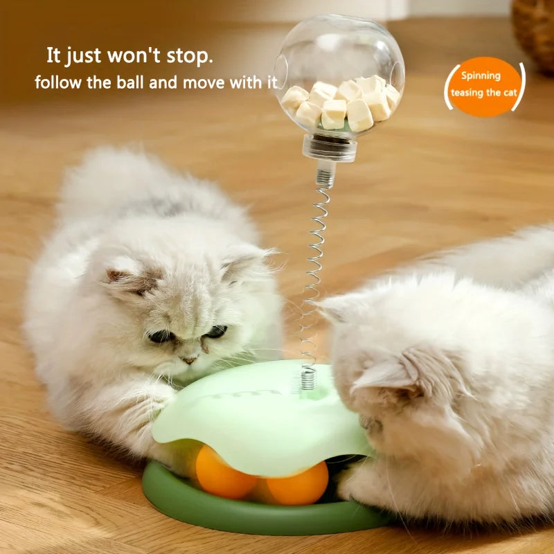 Turntable Cat Toy with Treat Dispensing Ball, 3-in-1 Self-Entertainment for Cats, Educational Slow-Feeding Toy Ball, Cat Teaser Wand Combined with Turntable, Spring Treat Dispensing Ball, Cat Pet Supplies S0338374dbf534c62a931ba1ca8a7e8d5H Mytailwiggles2.com