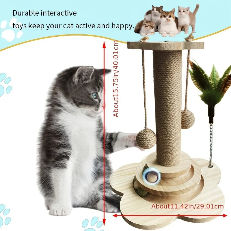 Indoor Cat Scratching Post for Home Pets, 2-Layer Ball Track Kitten Toy with Teasing Wand, Sisal Cat Scratching Post with Toy Ball S096c1fca455b45b0974814b740c287958 Mytailwiggles2.com