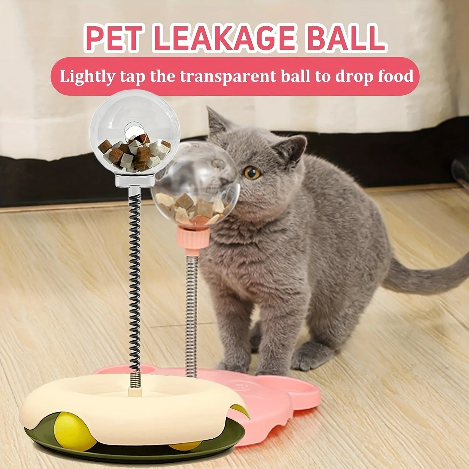 Turntable Cat Toy with Treat Dispensing Ball, 3-in-1 Self-Entertainment for Cats, Educational Slow-Feeding Toy Ball, Cat Teaser Wand Combined with Turntable, Spring Treat Dispensing Ball, Cat Pet Supplies S1e2ed154bf0d4930805041d6fe036203V Mytailwiggles2.com