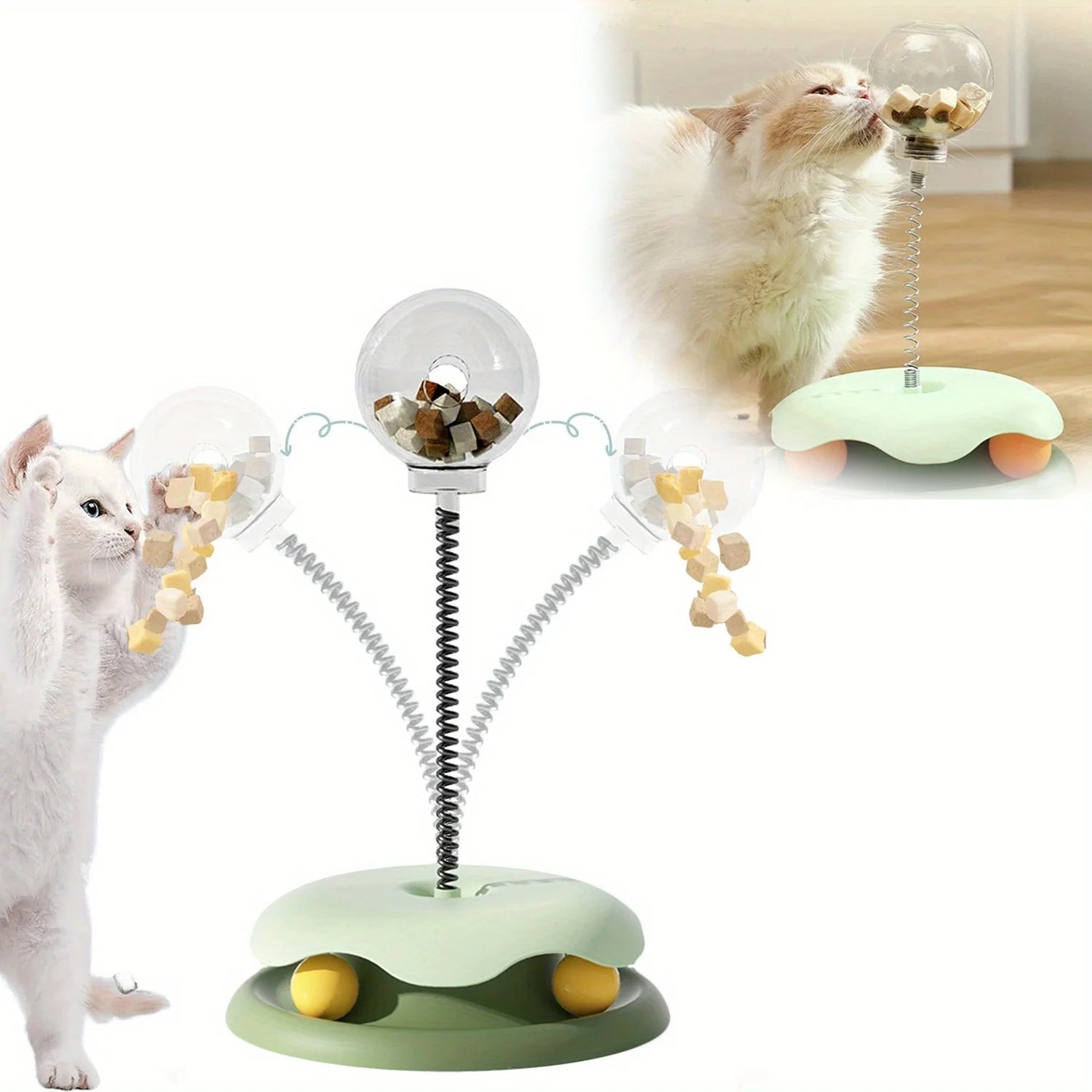 Turntable Cat Toy with Treat Dispensing Ball, 3-in-1 Self-Entertainment for Cats, Educational Slow-Feeding Toy Ball, Cat Teaser Wand Combined with Turntable, Spring Treat Dispensing Ball, Cat Pet Supplies S205d4e5c6d8f426da32d96ea24158e6cu Mytailwiggles2.com