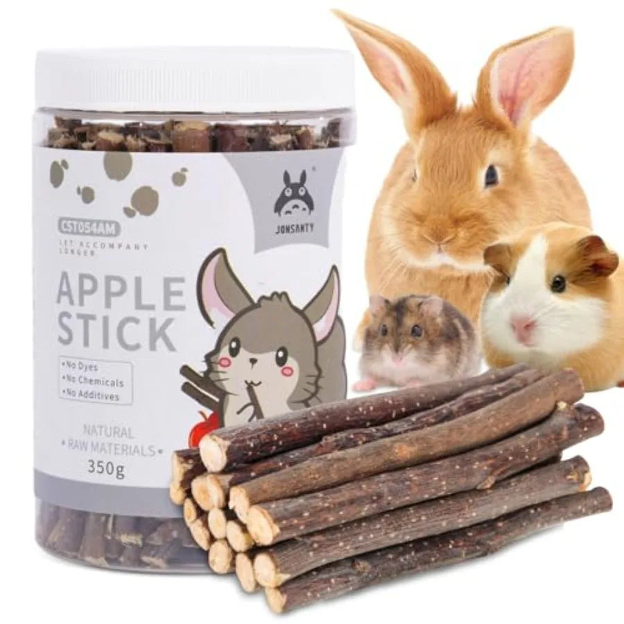 330g tural Apple Sticks Rabbit Chew Toys Bunny Teething Toys Easy to Store in Jar Ideal for Rabbit Guinea Pig Hamster Chinchill
