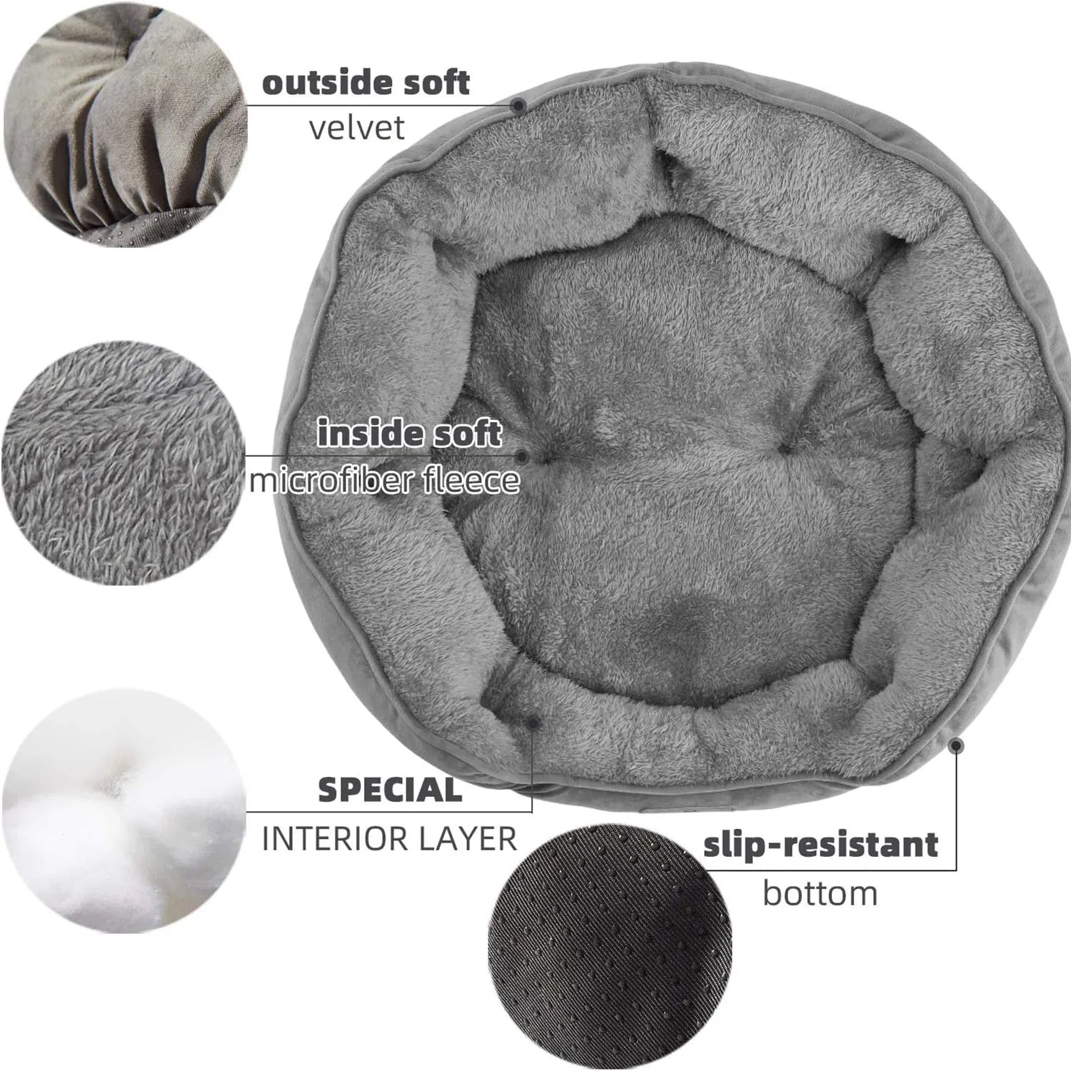 Pet Bed for Small and Large Pets, Soft, Washable, Non-Slip Base, Water Resistant, Grey, 50 cm S2206f59014a14ea0be2a36e916714203Z Mytailwiggles2.com