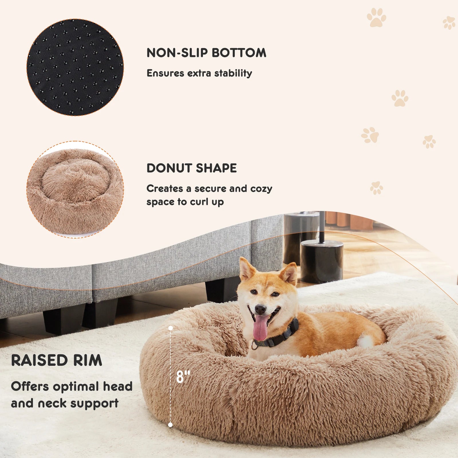 JHK Calming Dog Bed for Medium to Large Dogs Washable Large Pet Bed Anti-Slip Round Fluffy Plush Faux Fur Dog Bed S29055dbbf74c469f89e9d56bb58d6a50K Mytailwiggles2.com