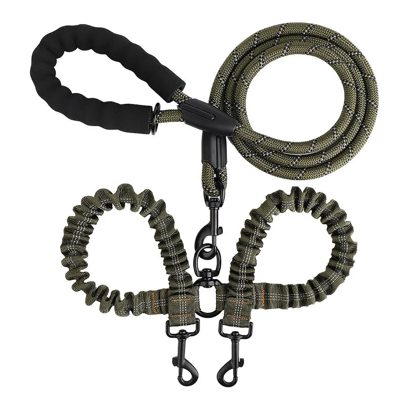 Pet Dog Double Leashes Elastic Rope Two Heads Nylon Two Dogs Collars Harness Leads Dog Leashes Dogs Leash Way Coupler Walk Two Army Green S29205e0814ab40b6886d2d95d5e6dafc9 Mytailwiggles2.com