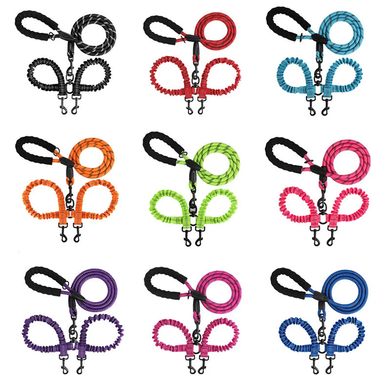 Pet Dog Double Leashes Elastic Rope Two Heads Nylon Two Dogs Collars Harness Leads Dog Leashes Dogs Leash Way Coupler Walk Two S29b4b365381641339b23fc80cc89efafV Mytailwiggles2.com