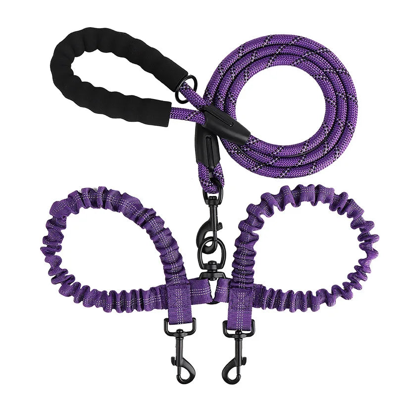 Pet Dog Double Leashes Elastic Rope Two Heads Nylon Two Dogs Collars Harness Leads Dog Leashes Dogs Leash Way Coupler Walk Two Purple S2b3fb2ab48664e429aa8ebfb0c068254T Mytailwiggles2.com