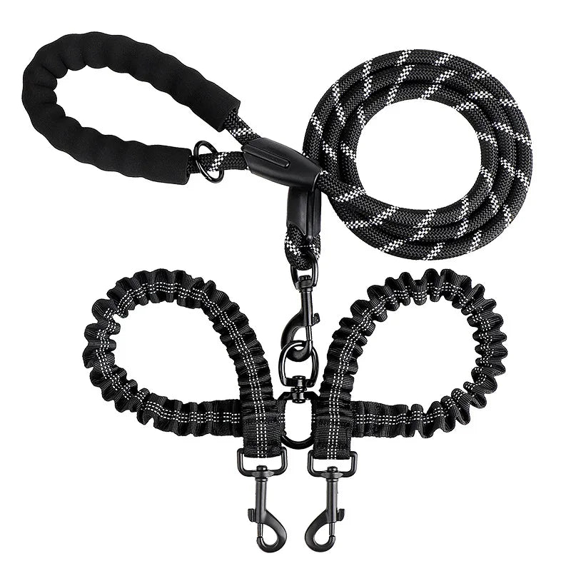 Pet Dog Double Leashes Elastic Rope Two Heads Nylon Two Dogs Collars Harness Leads Dog Leashes Dogs Leash Way Coupler Walk Two Black S31726564b2c440ed9921f898d9b13d1be Mytailwiggles2.com