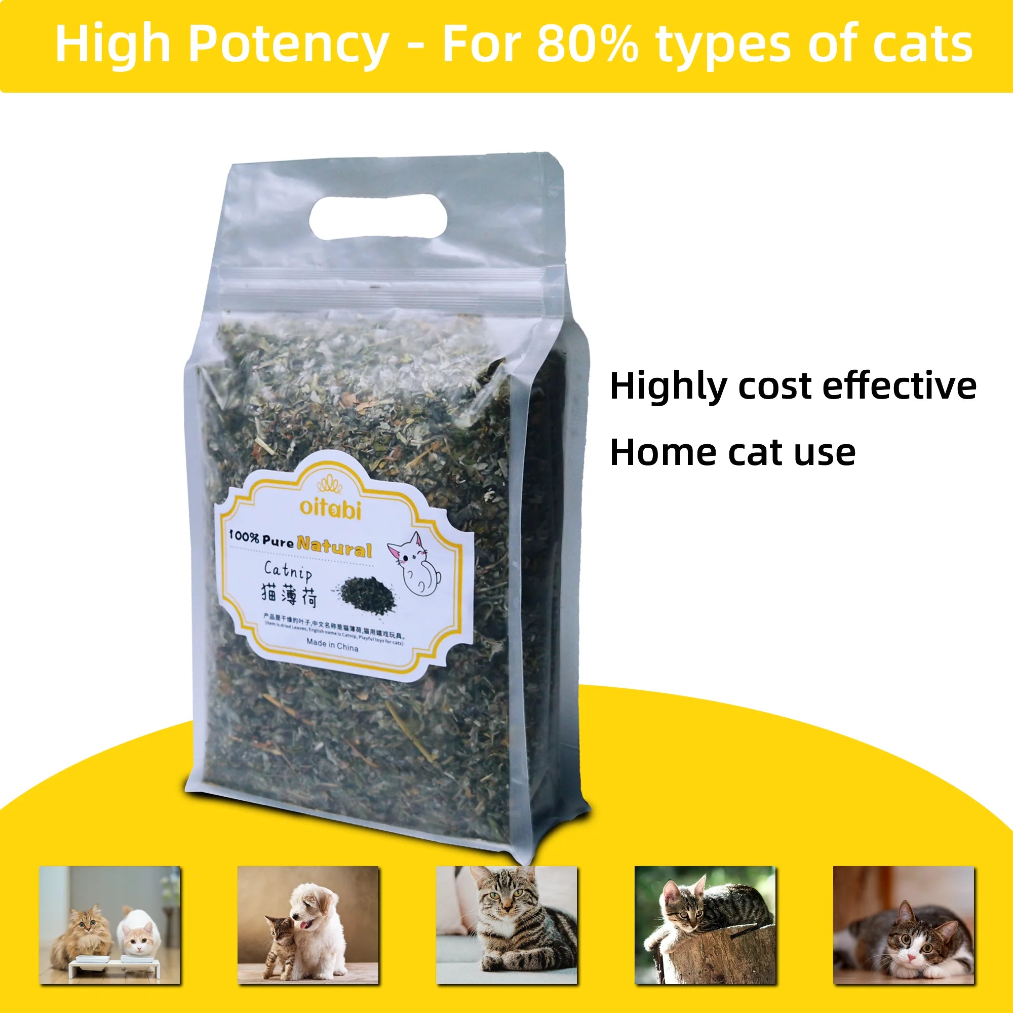 Oitabi 150g/300g Catnip for Cats – Natural Cat Nip, Resealable – Fresh, Potent and Promotes Cat Exercise, Play and Engagement