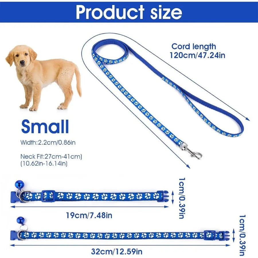 XXS Dog Collar and Leash Set with BellPink Nylon Paw Cat Collar Girl Female Cute Fay Puppy Collar with Bells for XXS XS Tiny Li