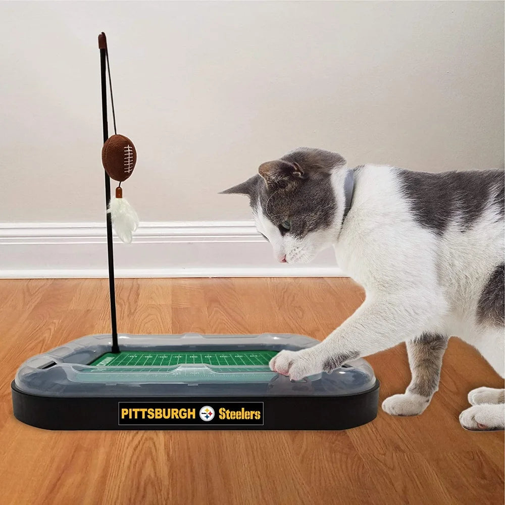 NFL Pittsburgh Steelers Cat Scratcher Toy with Catnip Rolling Ball Plush Feather Interactive Toy Cats Pet Entertainment