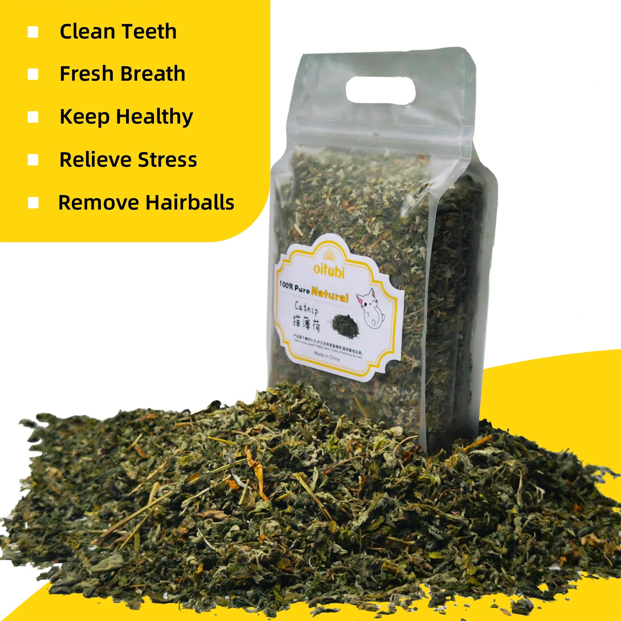 Oitabi 150g/300g Catnip for Cats – Natural Cat Nip, Resealable – Fresh, Potent and Promotes Cat Exercise, Play and Engagement