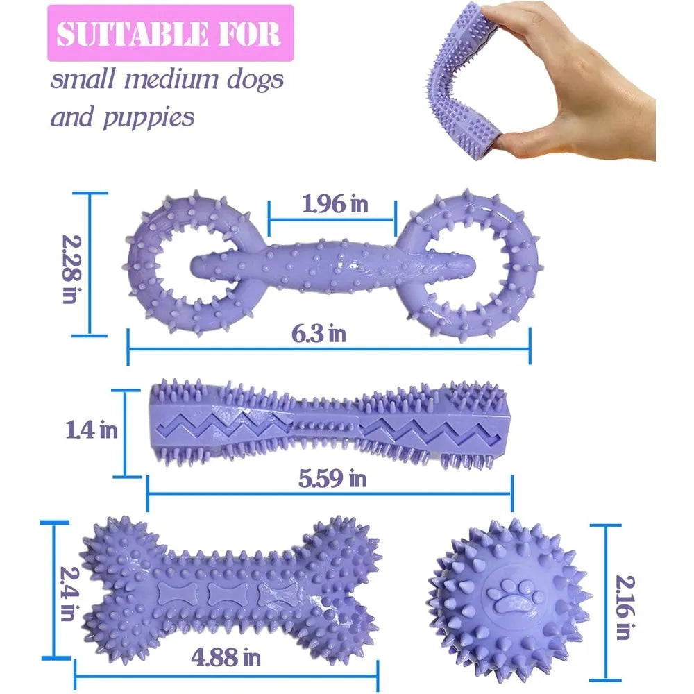 Puppy Toys for 2-8 Months Pets Dog Chew Toy for Small Puppies Teething Toys for Cleaning Teeth Food Dispensing Soft Durable Rubb Purple-4PCS United States S591093b57af146ec88d9e317bb26789fi Mytailwiggles2.com