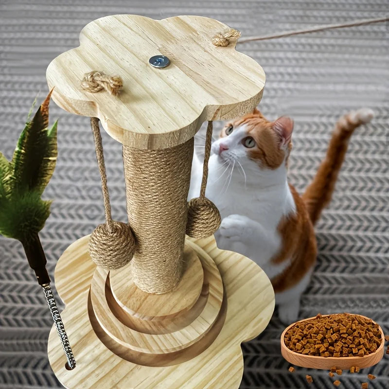 Indoor Cat Scratching Post for Home Pets, 2-Layer Ball Track Kitten Toy with Teasing Wand, Sisal Cat Scratching Post with Toy Ball S72854f59fd9e45b4b63d7b0fa98cea9bJ Mytailwiggles2.com