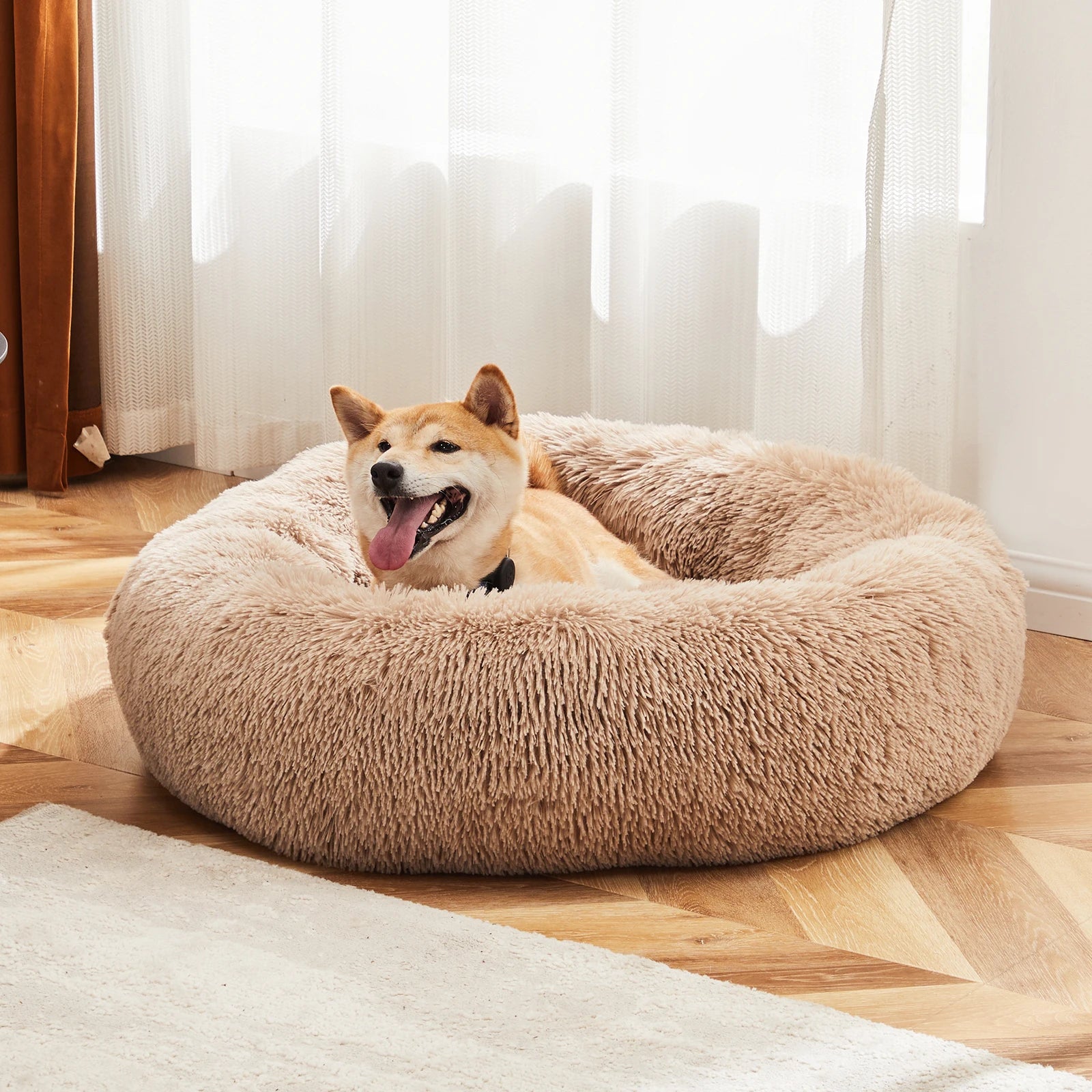 JHK Calming Dog Bed for Medium to Large Dogs Washable Large Pet Bed Anti-Slip Round Fluffy Plush Faux Fur Dog Bed S735c55d571294c33946f7aa69609272bL Mytailwiggles2.com