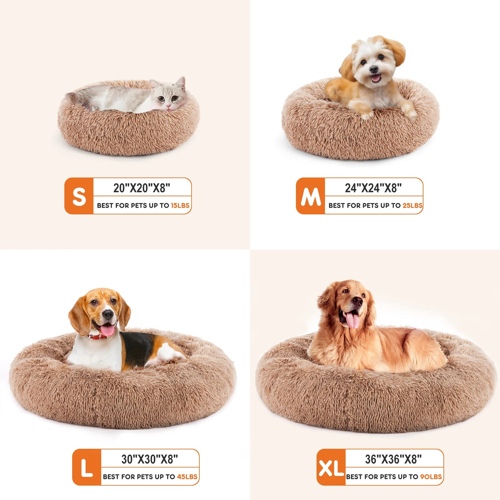 JHK Calming Dog Bed for Medium to Large Dogs Washable Large Pet Bed Anti-Slip Round Fluffy Plush Faux Fur Dog Bed S76af15bd81204bc1bc9cbfa238f504ca9 Mytailwiggles2.com