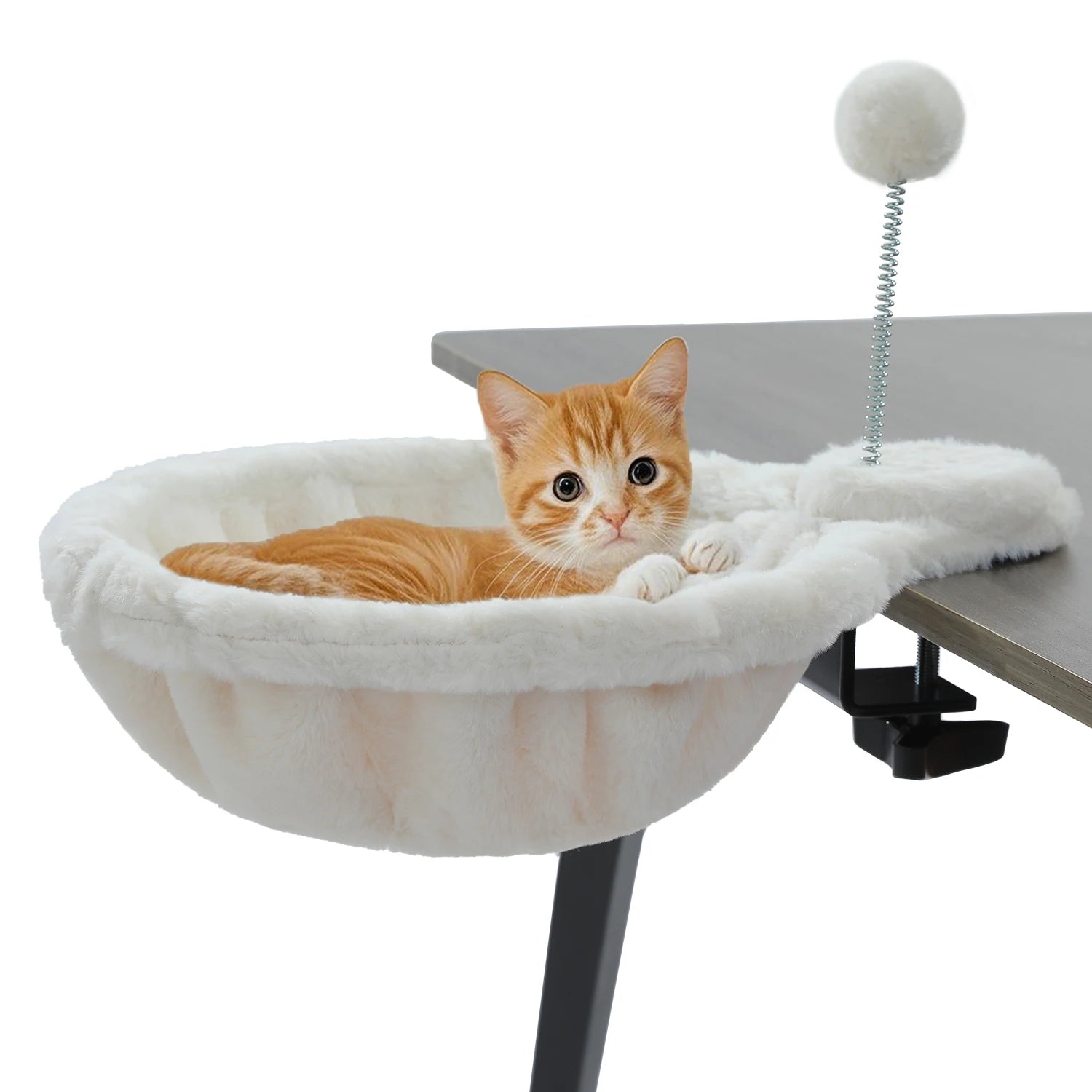 Cozy Removable&Portable Cat Bed,Safe Cat Hammock&Basket with Interactive Plush Ball Toy, Beige,Perfect for Indoor Cats&Desk Use S7c2ec9f2171d410c81ba2c54d85869d6B Mytailwiggles2.com