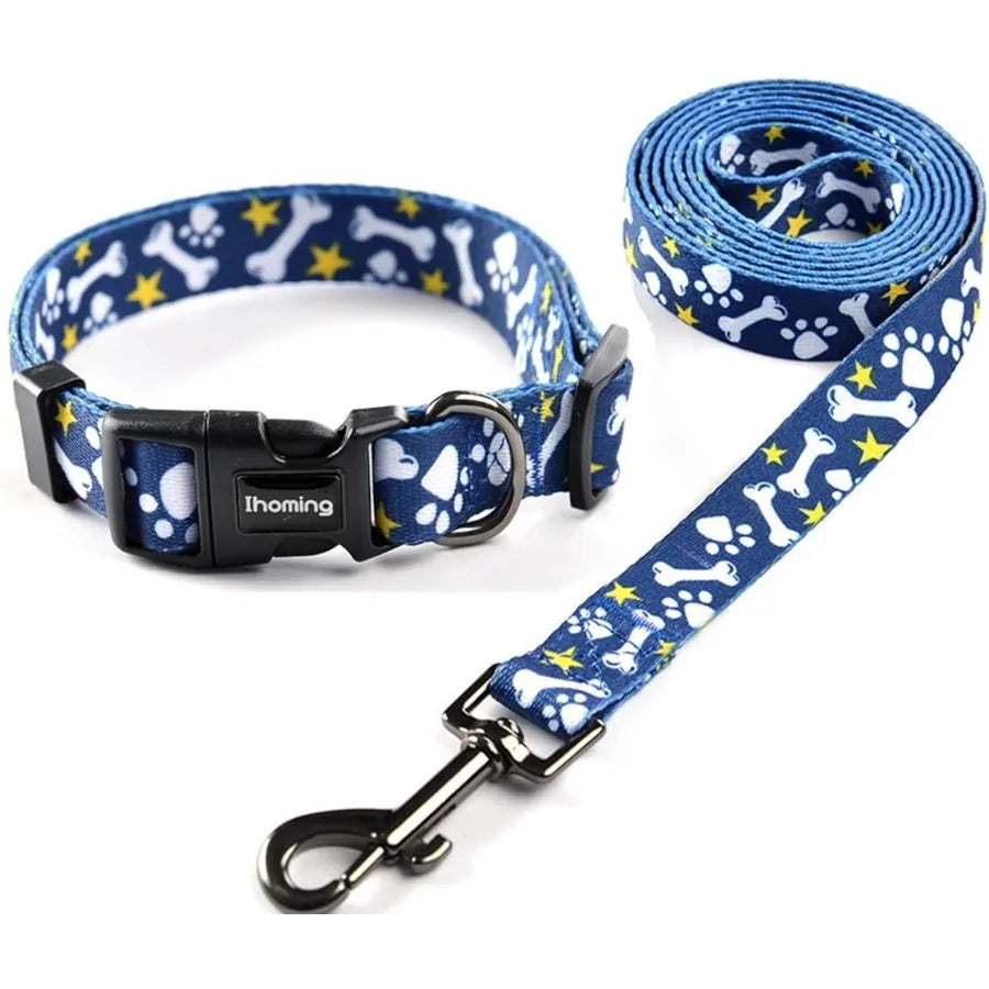 Dog Collar and Leash Set for Daily Outdoor Walking Running Training Bone Design for Small Boys Girls Dogs Cats Pets SUp to 20LB