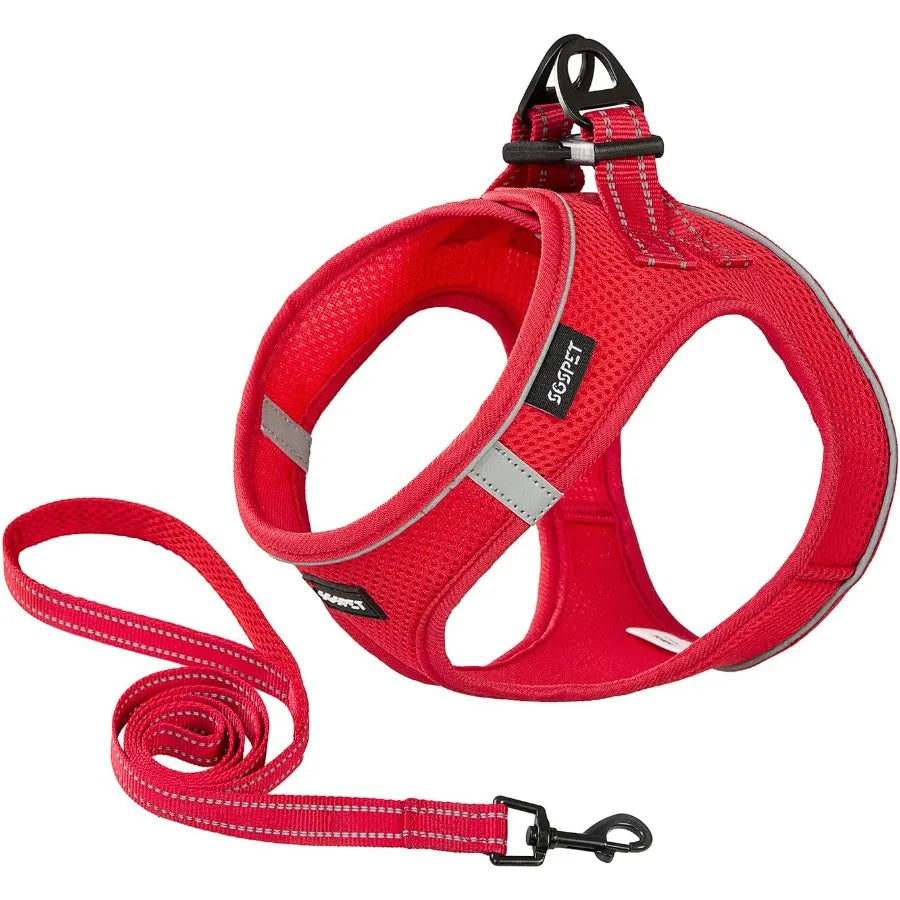 Dog Harness Dog Breathable Mesh Harness Vest Collar Soft Chest Strap Leash Set All Weather Mesh Adjustable Reflective Puppy Har