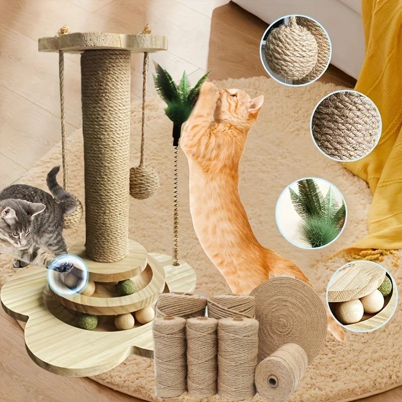 Indoor Cat Scratching Post for Home Pets, 2-Layer Ball Track Kitten Toy with Teasing Wand, Sisal Cat Scratching Post with Toy Ball S8efb9f00887f484f9e3bedbecc167a915 Mytailwiggles2.com