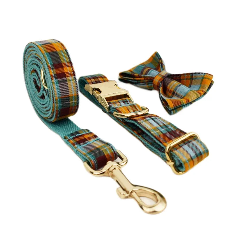 High Quality Custom Design Logo Cotton Pet Accessories Personalized Dog Collar Leashes Harness Bow Set Manufacturers Grid13-02 Bow Collar Leash Set S9d7a5d62d8644a6fa07a9977e24b02abx Mytailwiggles2.com