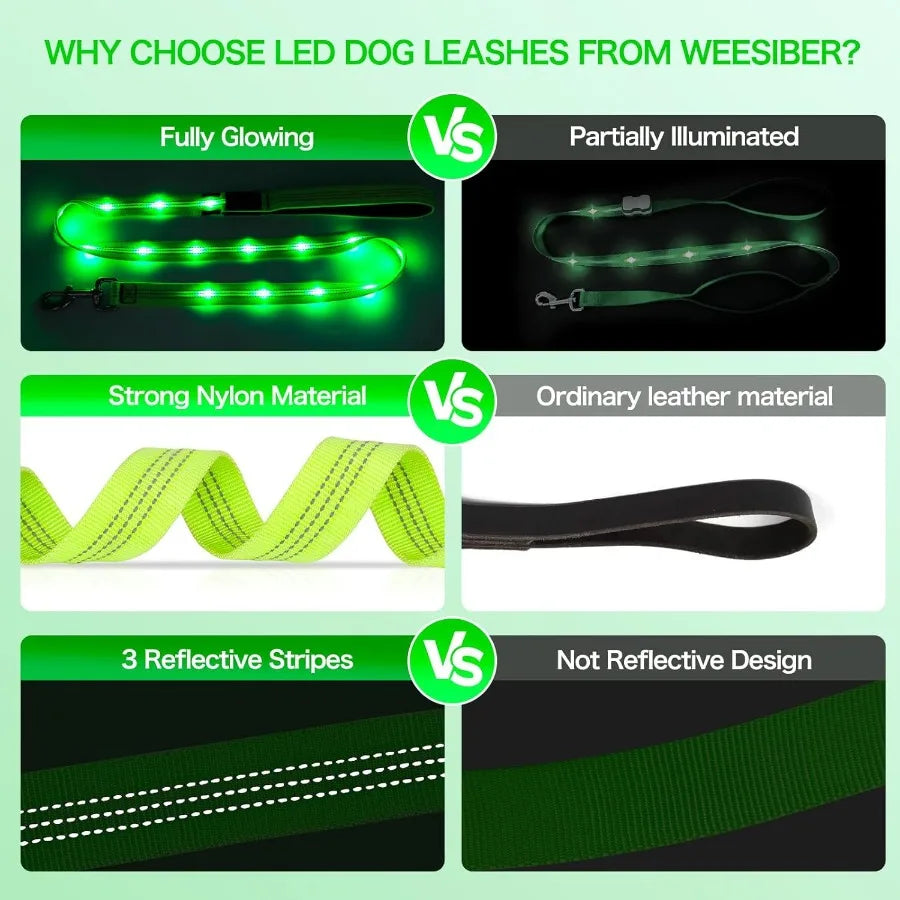 Glowing Light Up LED Dog Leash 4ft USB Rechargeable Flashing Nylon Leash for Small Medium Large Dogs 3 Flash Modes Green Sa79b86decef14e9c839ccbde7d4edd11H Mytailwiggles2.com