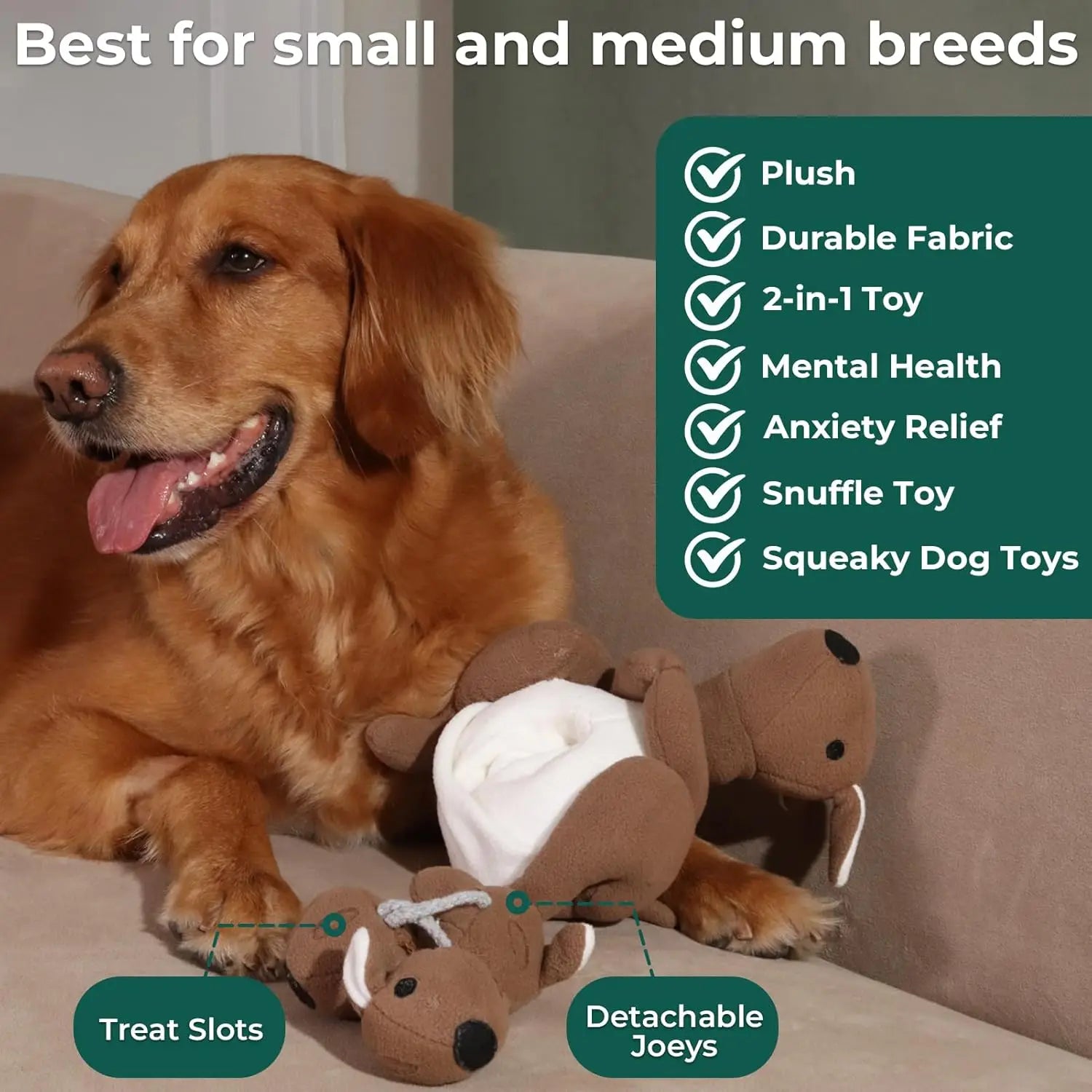 Interactive Kangaroo Plush Dog Toy with Squeaker & Treat Pouch - Snuffle Enrichment Puzzle for Small Medium Dogs Sab9a368bdaba407eb2a58a74041bd3a1k Mytailwiggles2.com