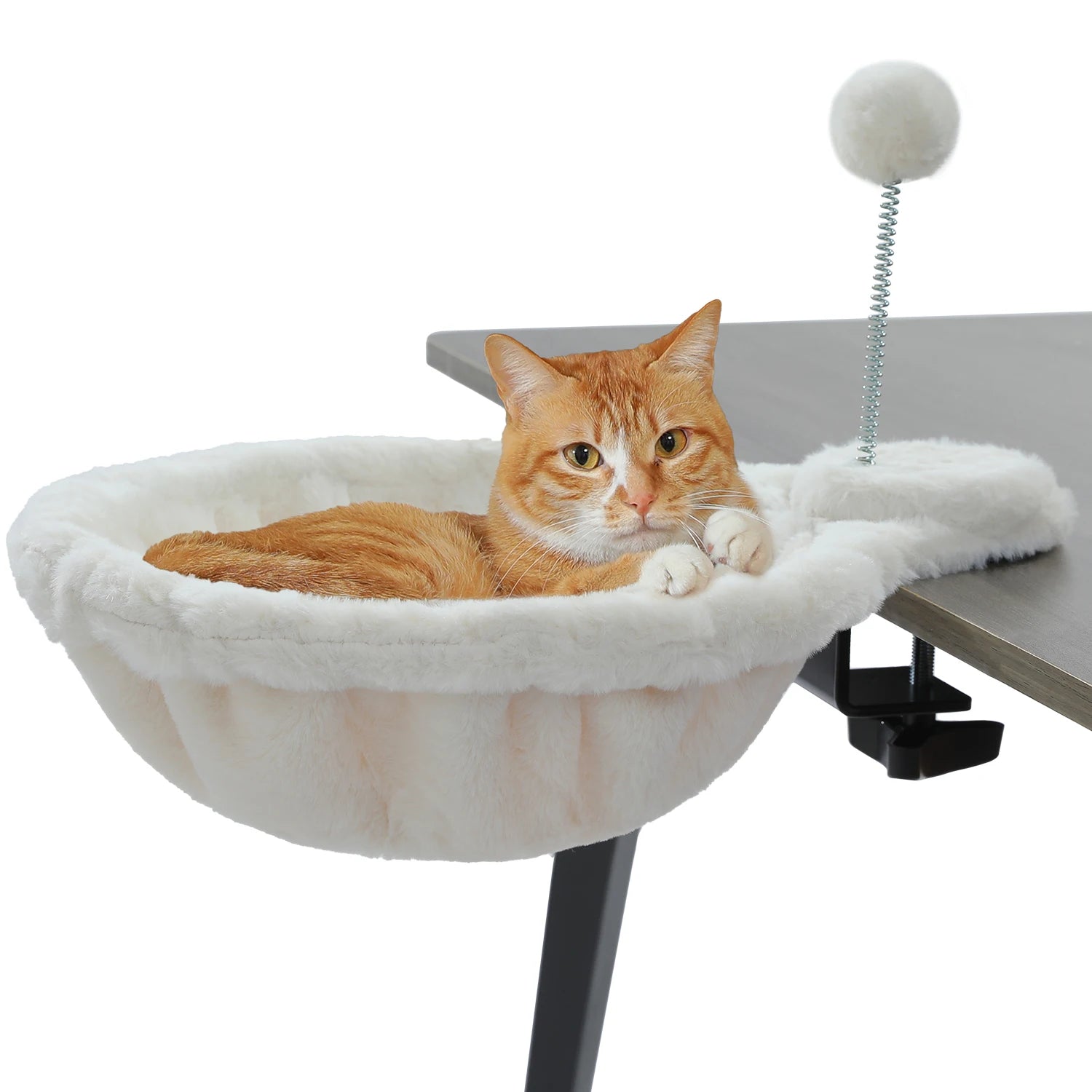 Cozy Removable&Portable Cat Bed,Safe Cat Hammock&Basket with Interactive Plush Ball Toy, Beige,Perfect for Indoor Cats&Desk Use S874b9dfe862d4389b42e5f0062fd3914F Mytailwiggles2.com