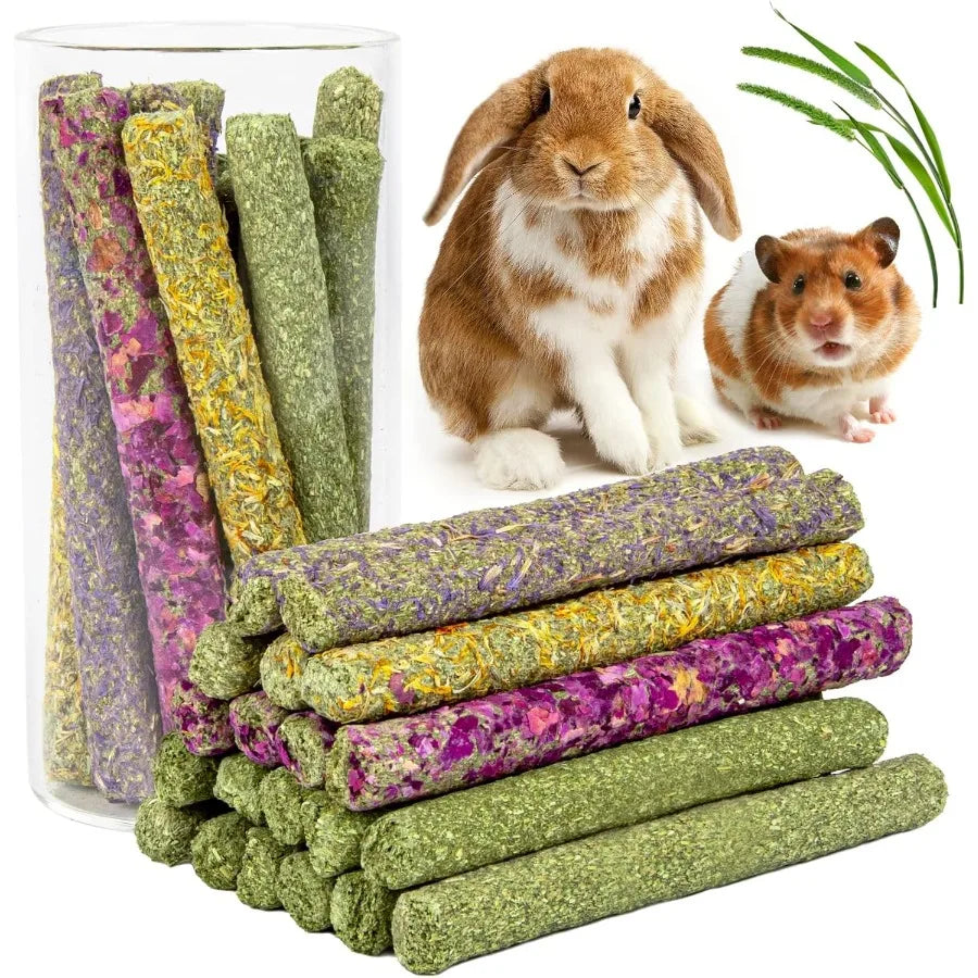 32Pcs Timothy Hay Sticks 320g for Rabbit Guinea Pig Hamster tural Handmade Treats and Chews for Teeth Chinchilla Rat Gerbil Toy