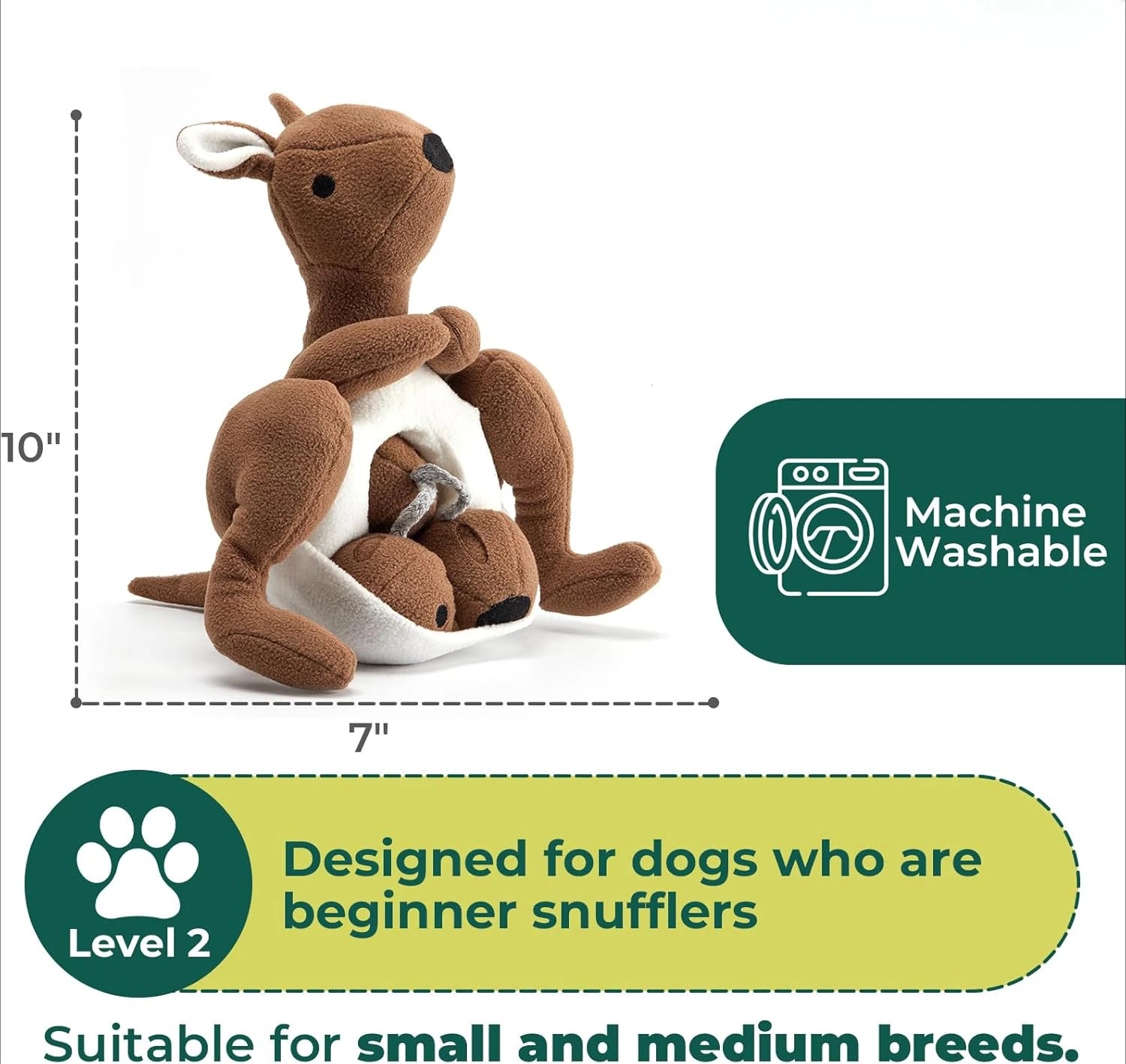 Interactive Kangaroo Plush Dog Toy with Squeaker & Treat Pouch - Snuffle Enrichment Puzzle for Small Medium Dogs Sbb5c42e0ed4b47b2a0e35793437a2efbV Mytailwiggles2.com