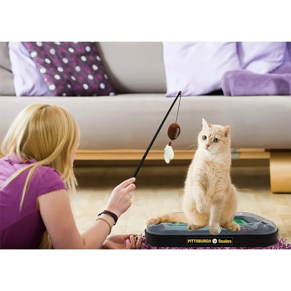 NFL Pittsburgh Steelers Cat Scratcher Toy with Catnip Rolling Ball Plush Feather Interactive Toy Cats Pet Entertainment Sc185f4a1974d41d482fb2a508a6bba24g Mytailwiggles2.com