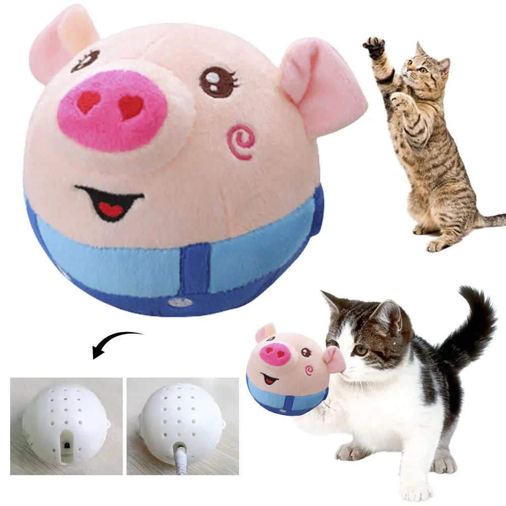 Cartoon Pig Interactive Dog Toys USB Rechargeable Talking Moving Dog Ball Toy Pet Bouncing Balls for Dogs Cats