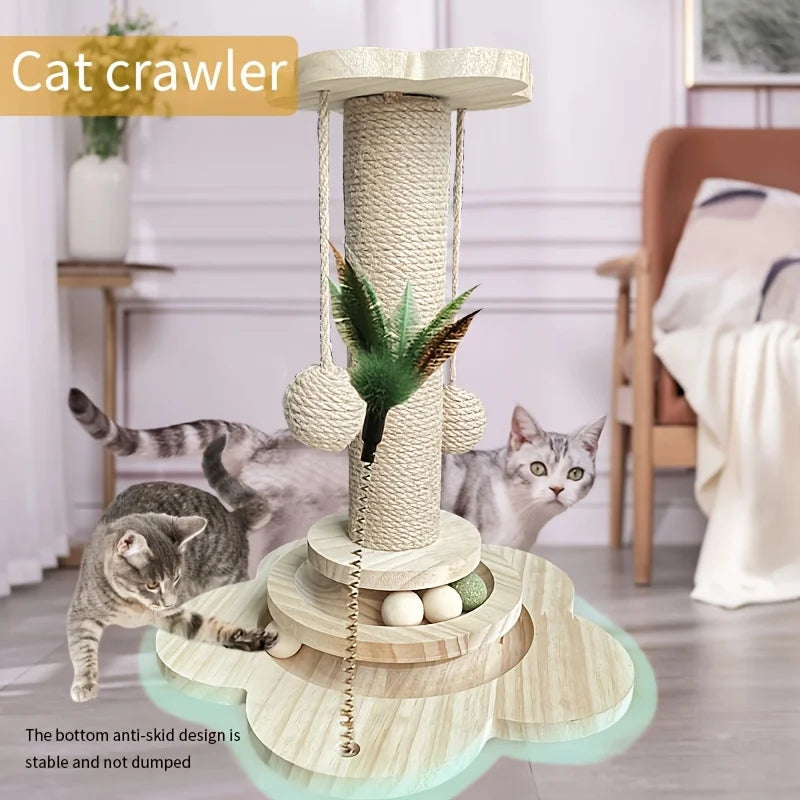 Indoor Cat Scratching Post for Home Pets, 2-Layer Ball Track Kitten Toy with Teasing Wand, Sisal Cat Scratching Post with Toy Ball Sc3e445157ad54f6ebbcaf87776822e47q Mytailwiggles2.com