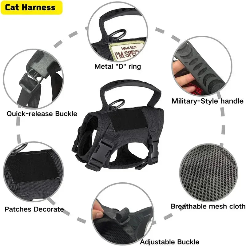 Tactical Cat Dog Harness Leash Adjustable Soft Mesh Pet Vest Cats Escape Proof Vest for Working Training for Large Cat/Small Dog Scb22cdc294c24c648f1af9b8123cff236 Mytailwiggles2.com
