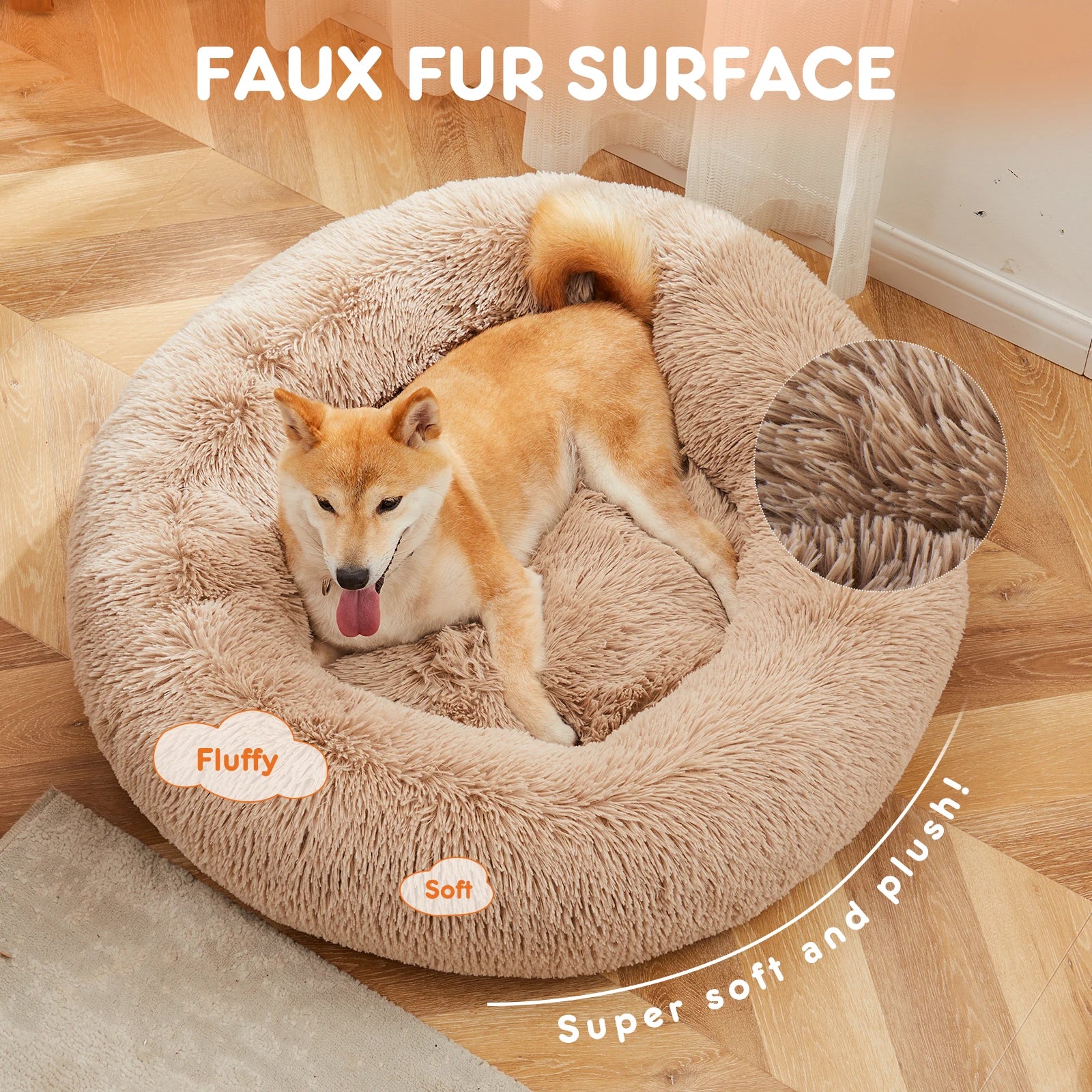 JHK Calming Dog Bed for Medium to Large Dogs Washable Large Pet Bed Anti-Slip Round Fluffy Plush Faux Fur Dog Bed Sd0b0366d70eb4b07b72b201681c49326t Mytailwiggles2.com
