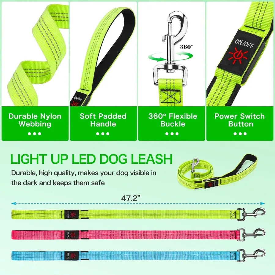Glowing Light Up LED Dog Leash 4ft USB Rechargeable Flashing Nylon Leash for Small Medium Large Dogs 3 Flash Modes Green Sd740e5aac6234683a6f43ae1c63878e1p Mytailwiggles2.com