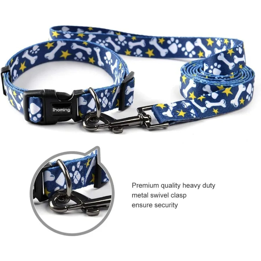 Dog Collar and Leash Set for Daily Outdoor Walking Running Training Bone Design for Small Boys Girls Dogs Cats Pets SUp to 20LB