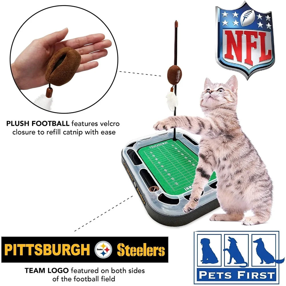 NFL Pittsburgh Steelers Cat Scratcher Toy with Catnip Rolling Ball Plush Feather Interactive Toy Cats Pet Entertainment